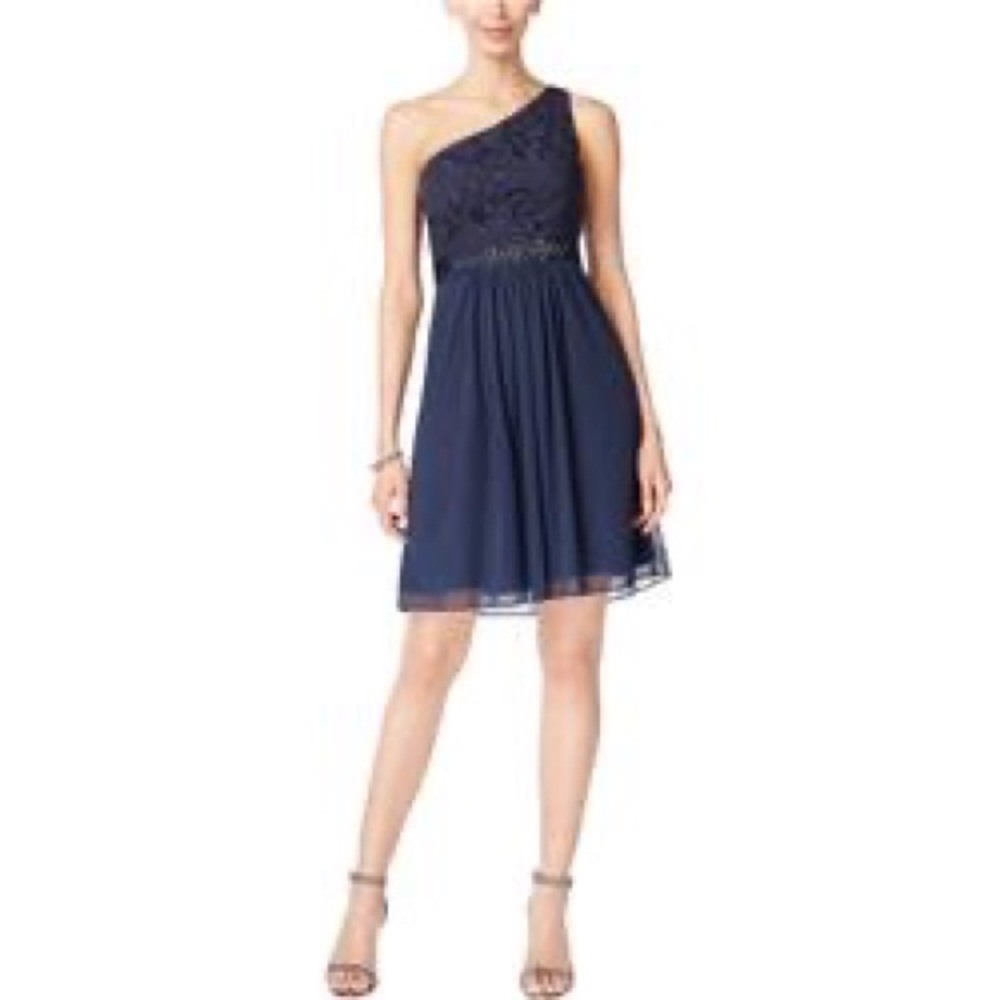 NEW ADRIANNA PAPELL Navy Polyester Above The Knee Cocktail Dress 8